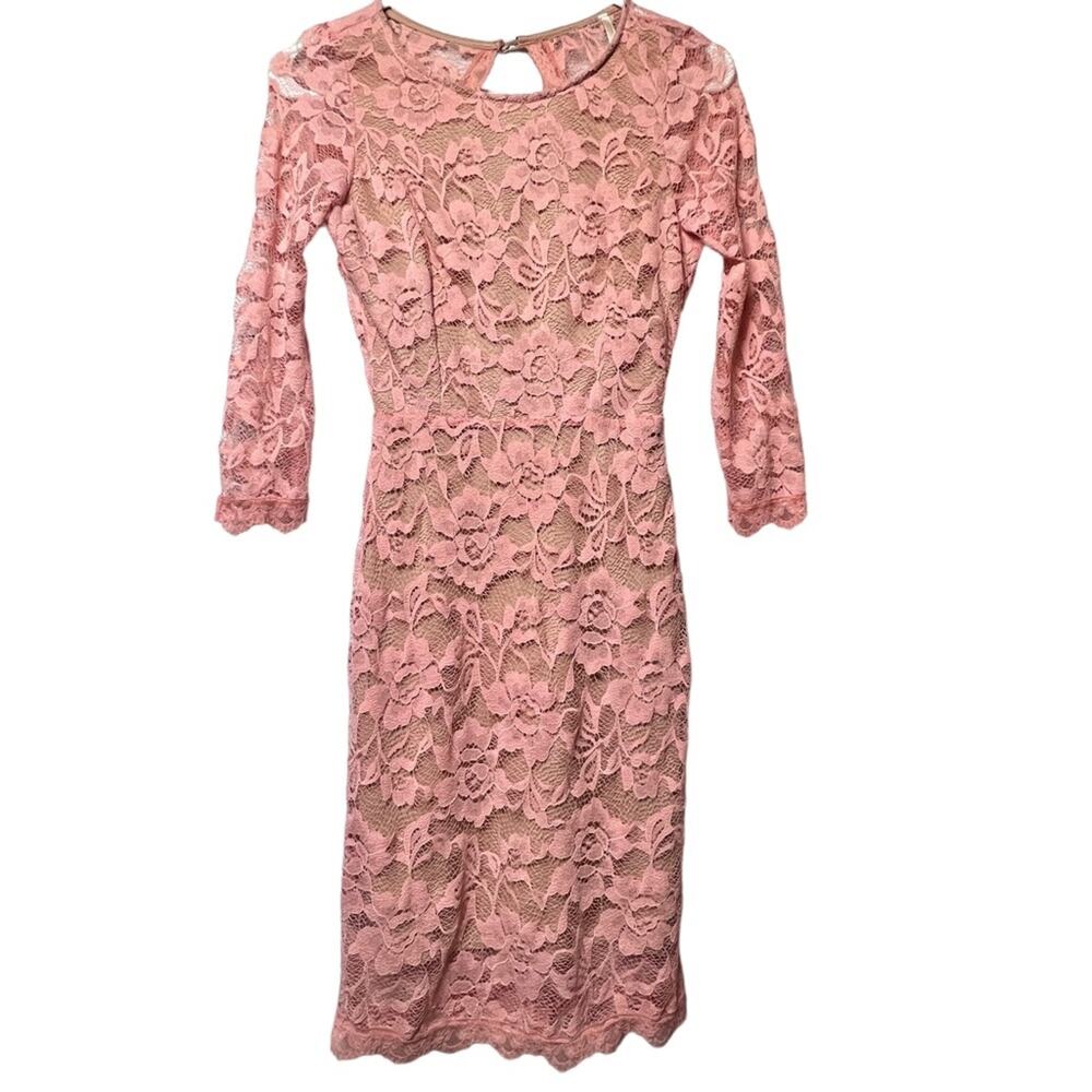 Dulce Carola Women's Soft Blush Pink Lace Open Back Dress Sz S